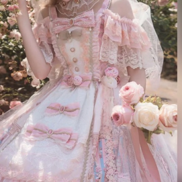 ✨Rare Find ✨Sweet Lolita Pink Lace Dress - Picture 7 of 14